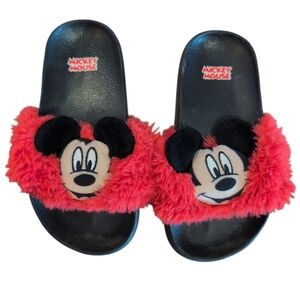DISNEY Mickey Mouse Faux Fur Slip On Sandals Toddler 9/10